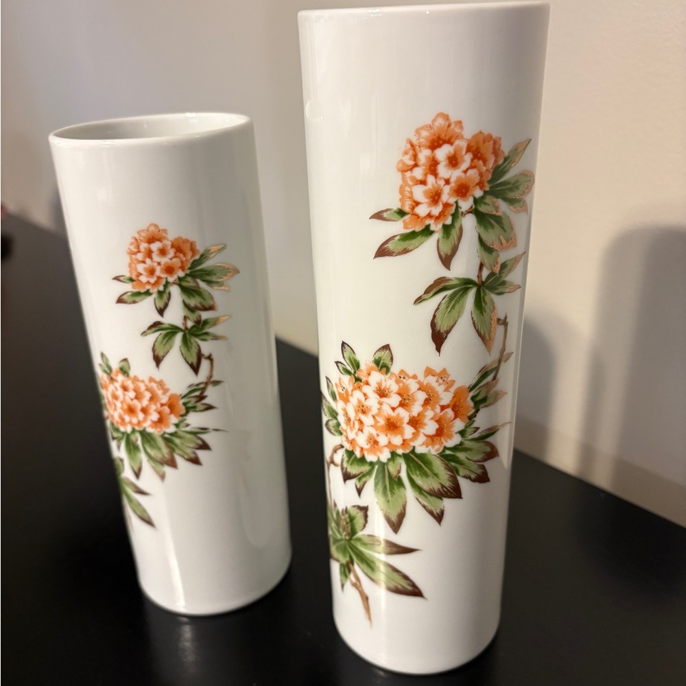 Floral Ceramic Vases - White and Orange